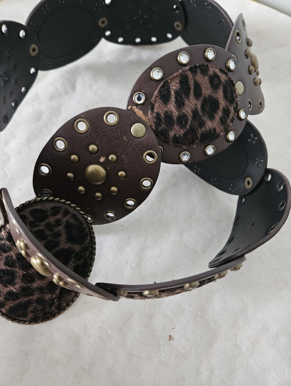 Western Belt Animal Hair Insets Rhinestones - Picture 2 of 6